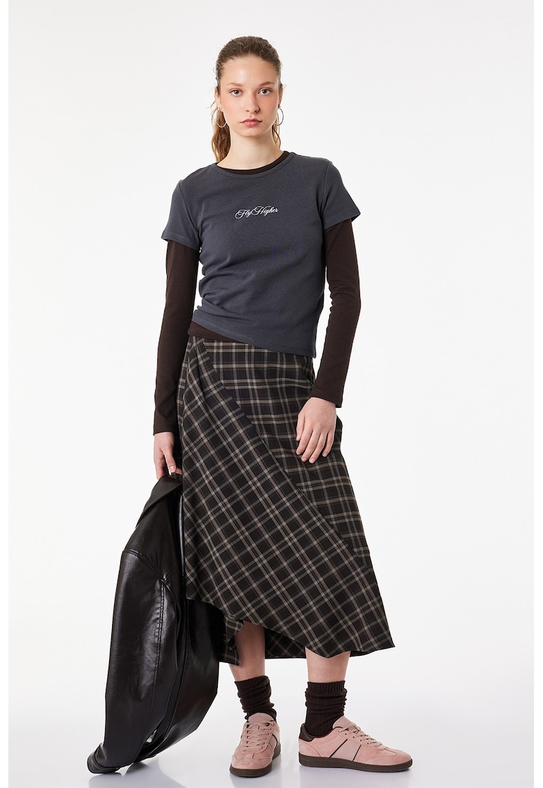 Tricou slim fit cu imprimeu pe partea din spate - Gri antracit