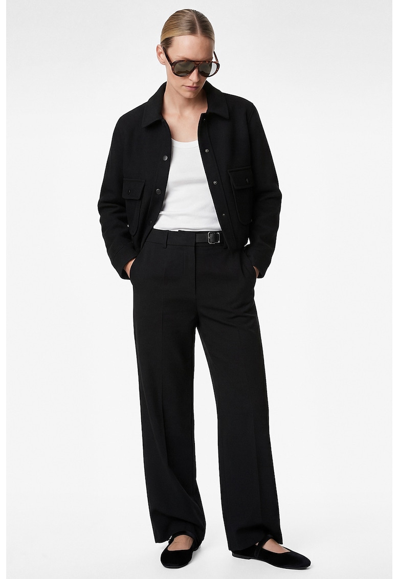 Pantaloni cu croiala dreapta si curea integrata - Negru