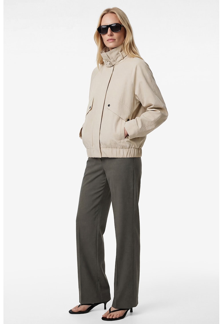 Pantaloni cu croiala dreapta si model uni - Gri melange