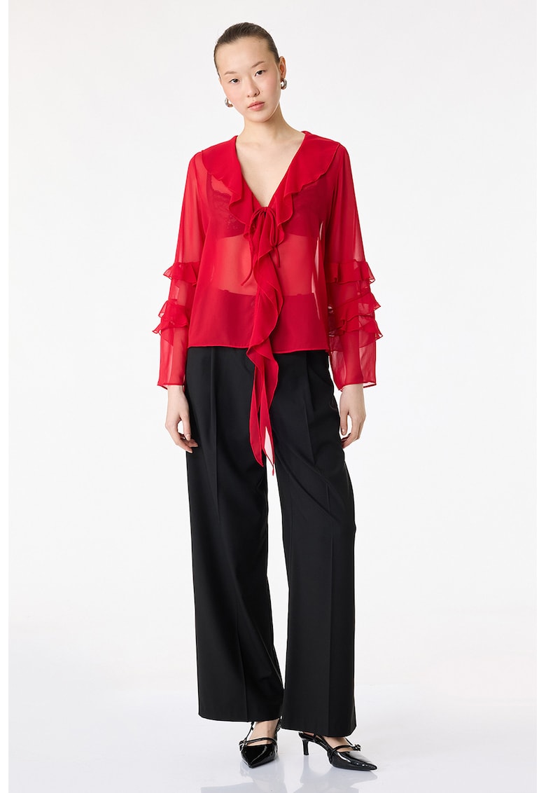 Bluza semitransparenta cu volane - Rosu