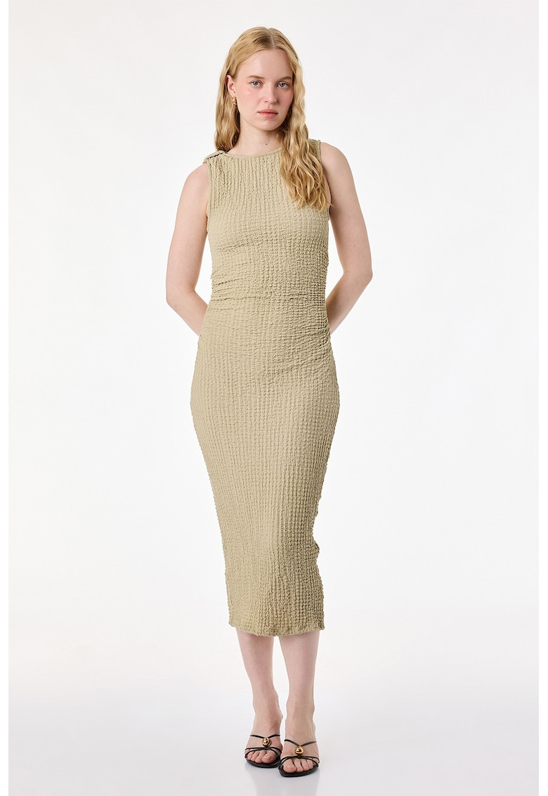 Rochie midi texturata cu croiala bodycon - Bej