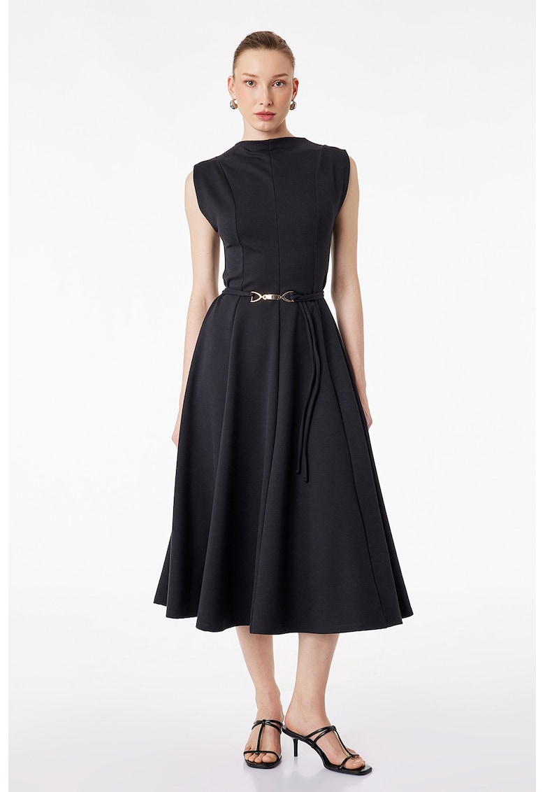 Rochie midi evazata cu curea - Albastru ultramarin