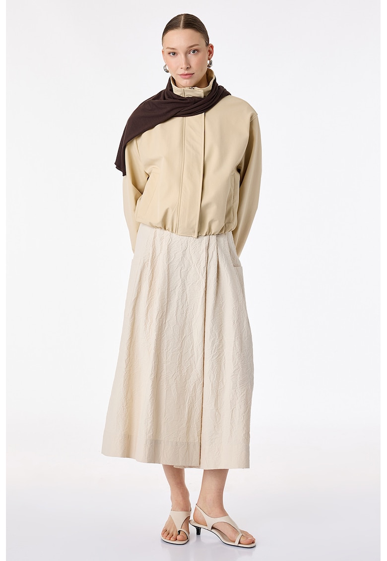 Fusta-pantalon midi texturata - Bej deschis