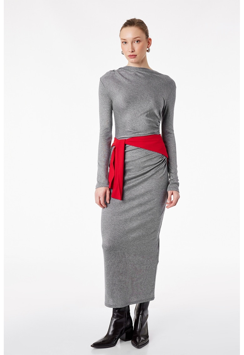 Rochie cambrata cu fronseuri - Gri melange