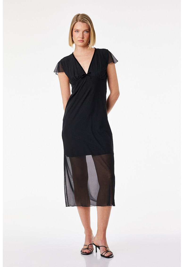 Rochie midi cu decolteu in V - Negru