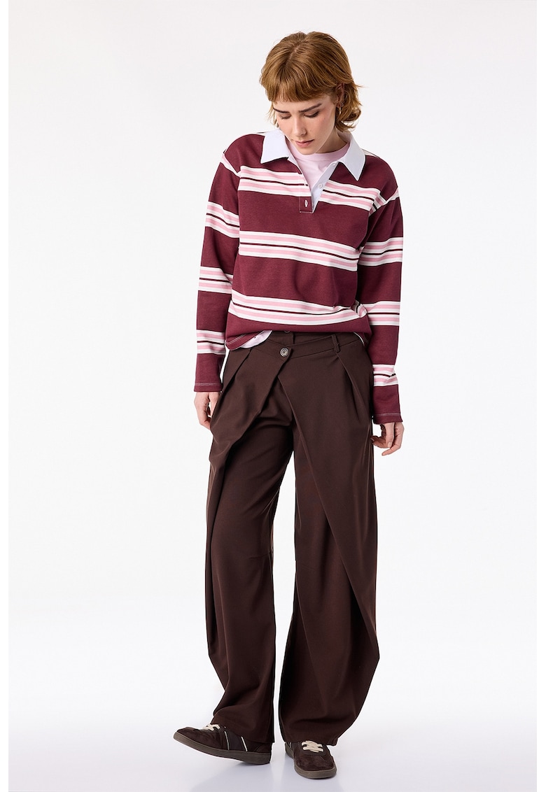 Pantaloni cu talie inalta si aspect petrecut - Maro