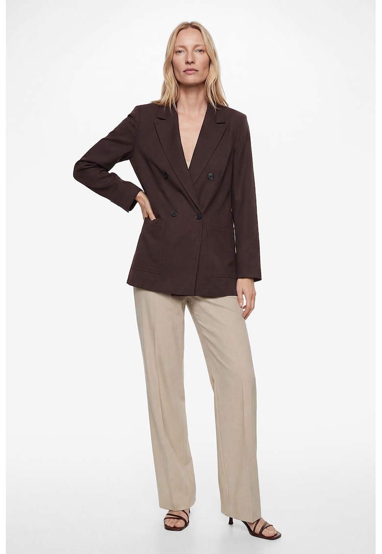 Sacou din amestec de modal cu doua randuri de nasturi si buzunare - Maro