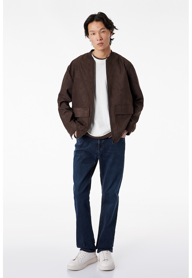 Blugi cu croiala dreapta si model uni - Bleumarin