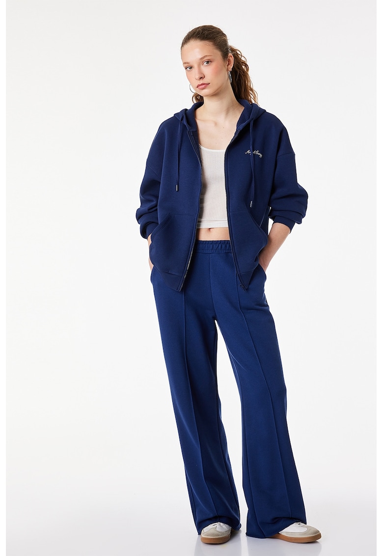 Hanorac lejer cu fermoar si aplicatii cu paiete - Bleumarin