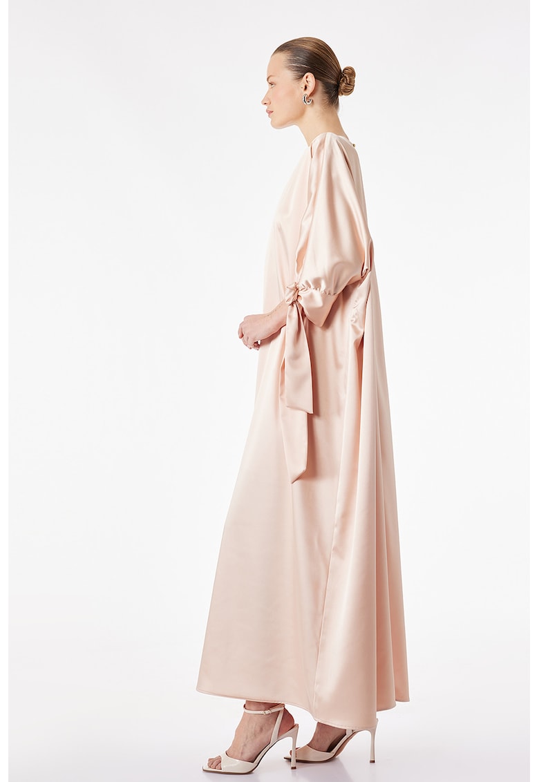 Rochie maxi din satin cu maneci 3/4 - Piersica