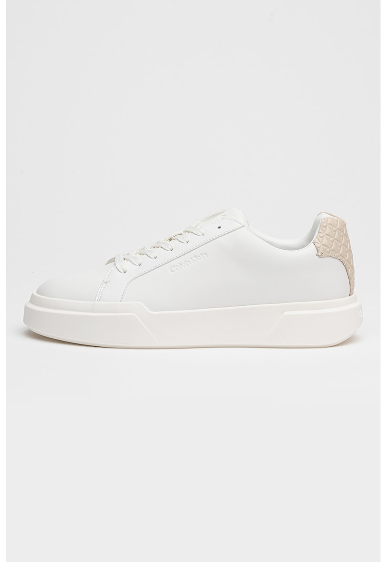 Pantofi sport din piele si piele ecologica - Bej/Alb optic - CALVIN KLEIN - imagine 1