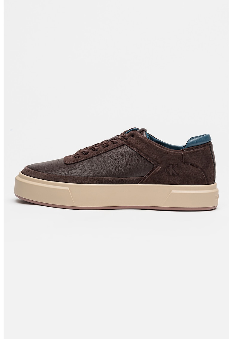 Pantofi sport de piele si piele intoarsa cu perforatii - Maro