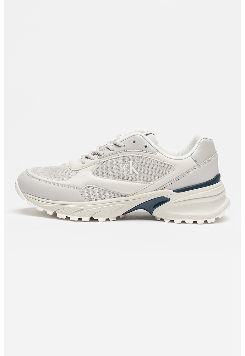 Pantofi sport de piele ecologica cu insertii de plasa - Grej/Argintiu - CALVIN KLEIN JEANS - imagine 1