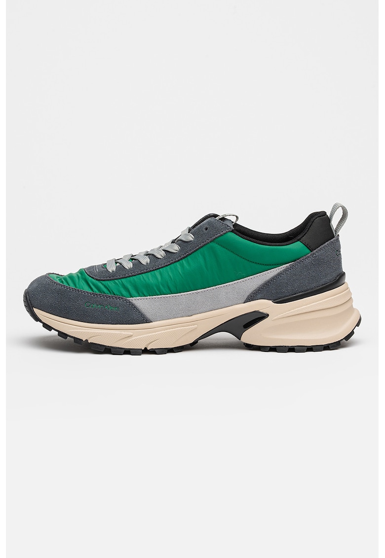 Pantofi sport cu detalii din piele intoarsa Hike Runner - Verde/Gri carbune - CALVIN KLEIN JEANS - imagine 1