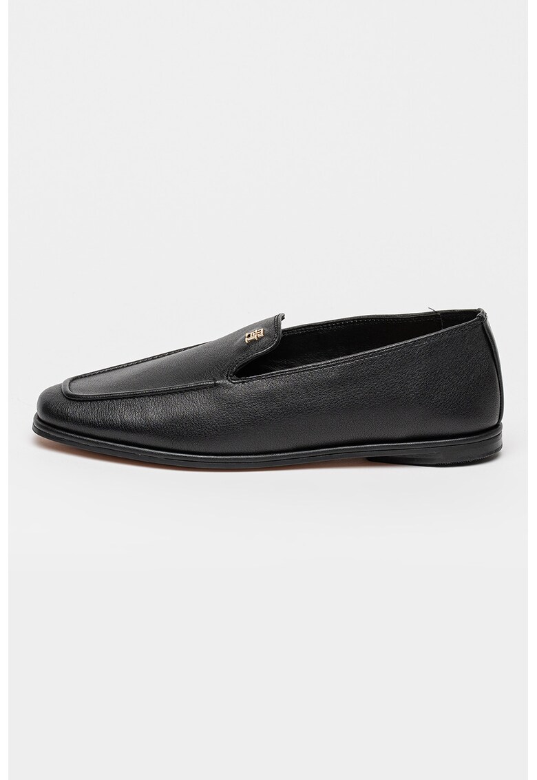 Pantofi loafer din piele cu varf rotund - Negru