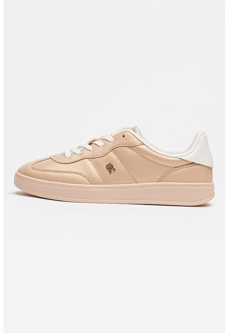 Pantofi sport low-cut din piele - Alb/Auriu