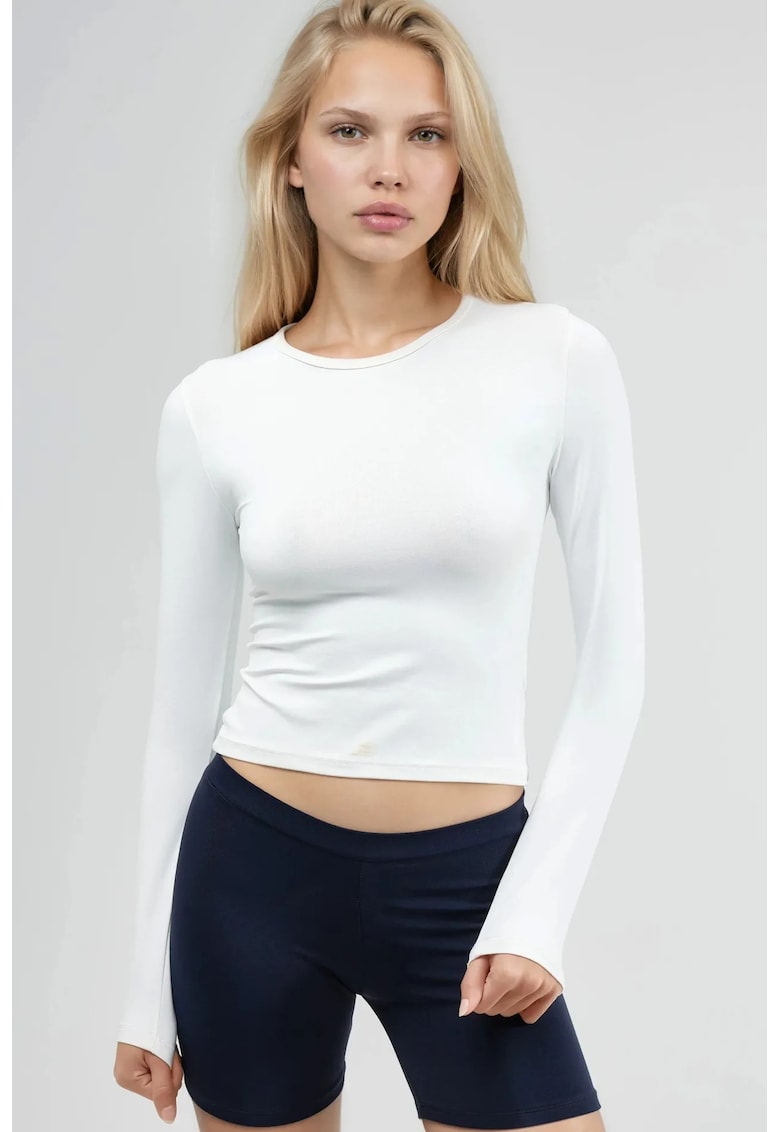 Bluza dama slim fit - maneca lunga - alb - jerseu