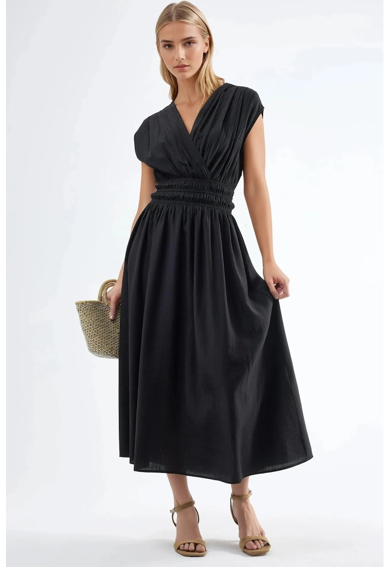 Rochie Midi Negru - poliester - decolteu in V - fara maneci