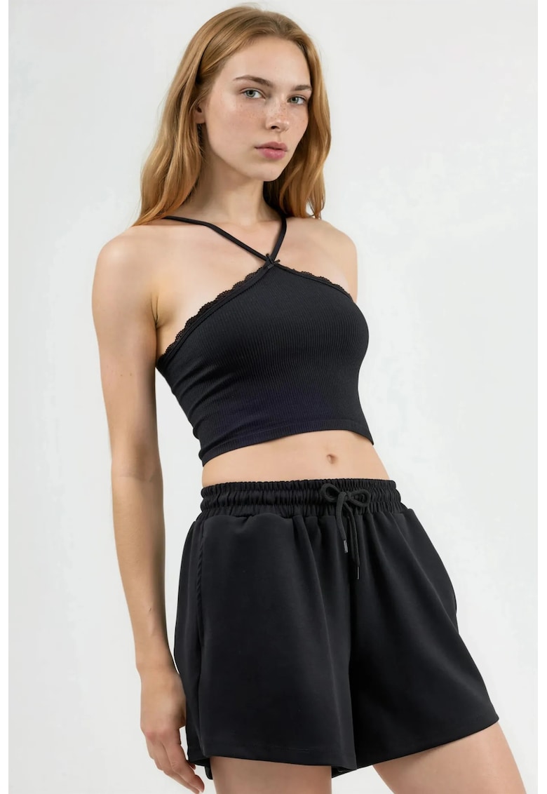 Pantaloni scurti dama - Negru - Buzunare