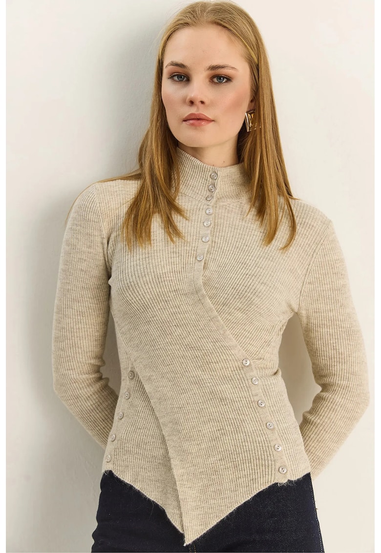 Pulover dama - detalii cu nasturi - bej - One Size