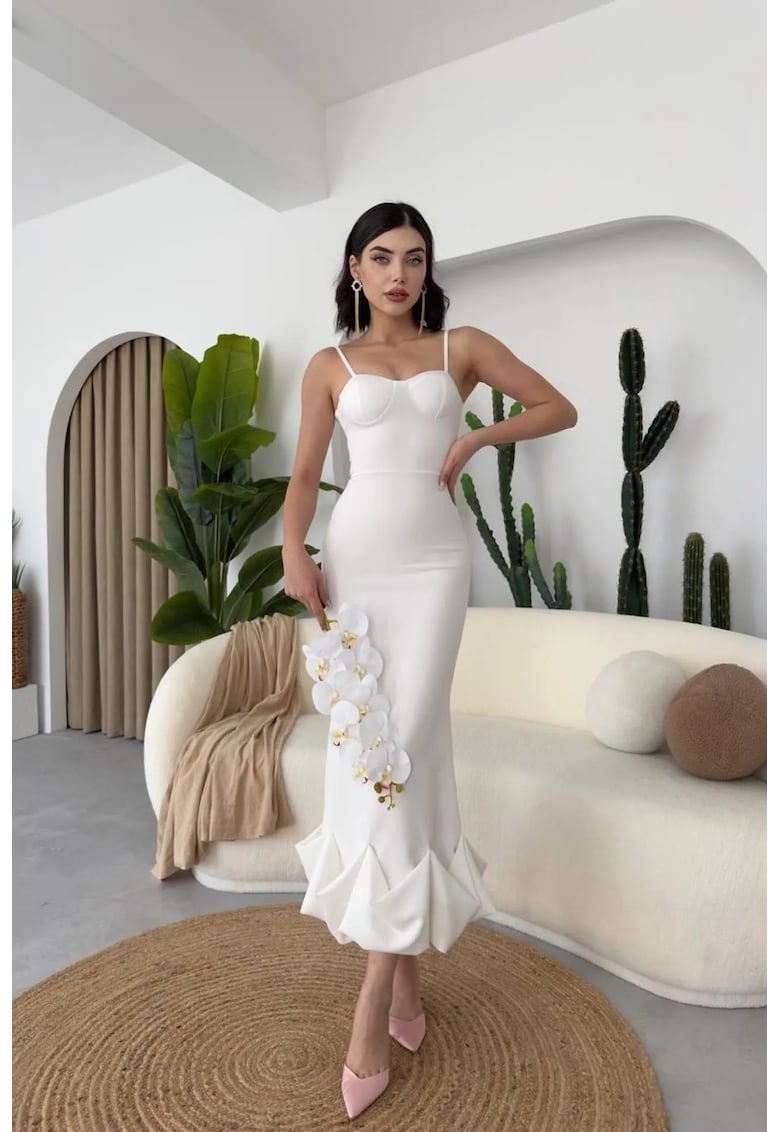 Rochie Bodycon - decolteu in forma de inima - alb - bumbac