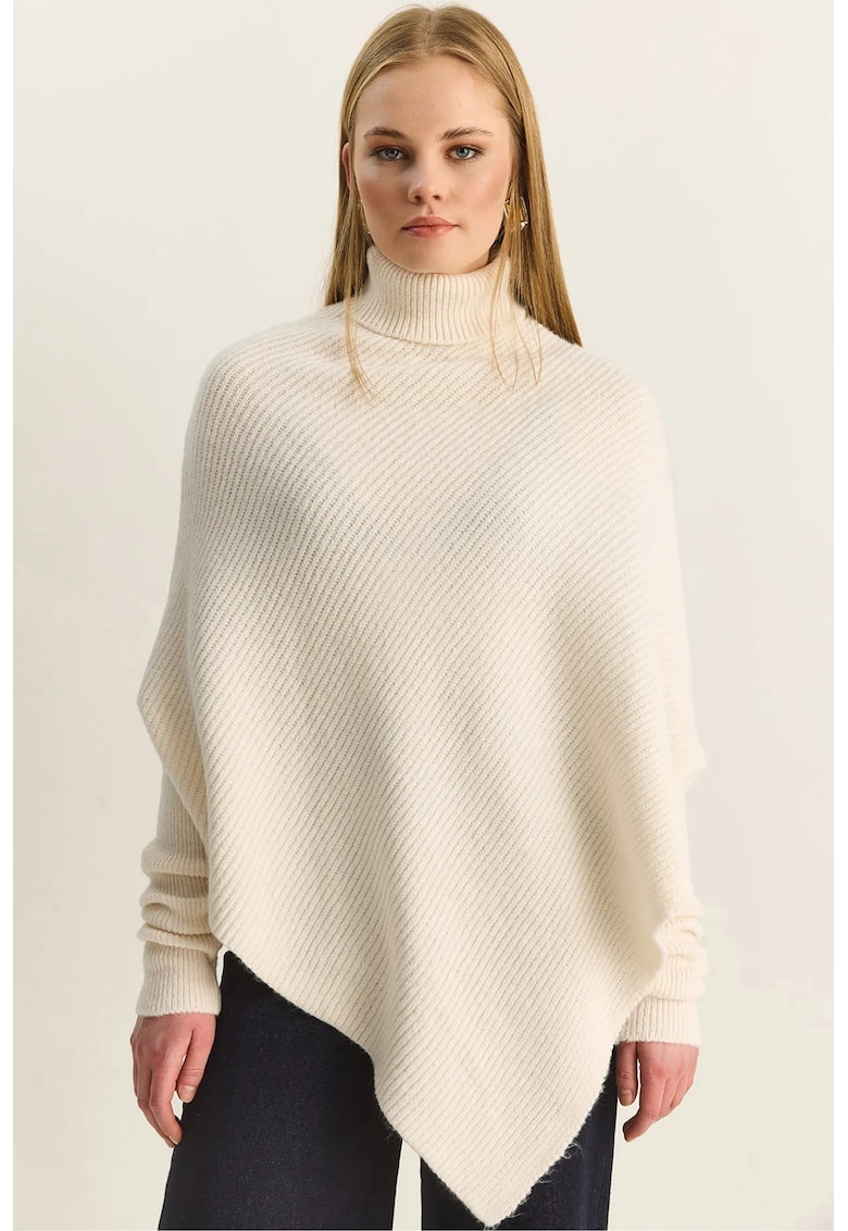 Pulover dama - supradimensionat - guler inalt - crem natural - tricotat - One Size