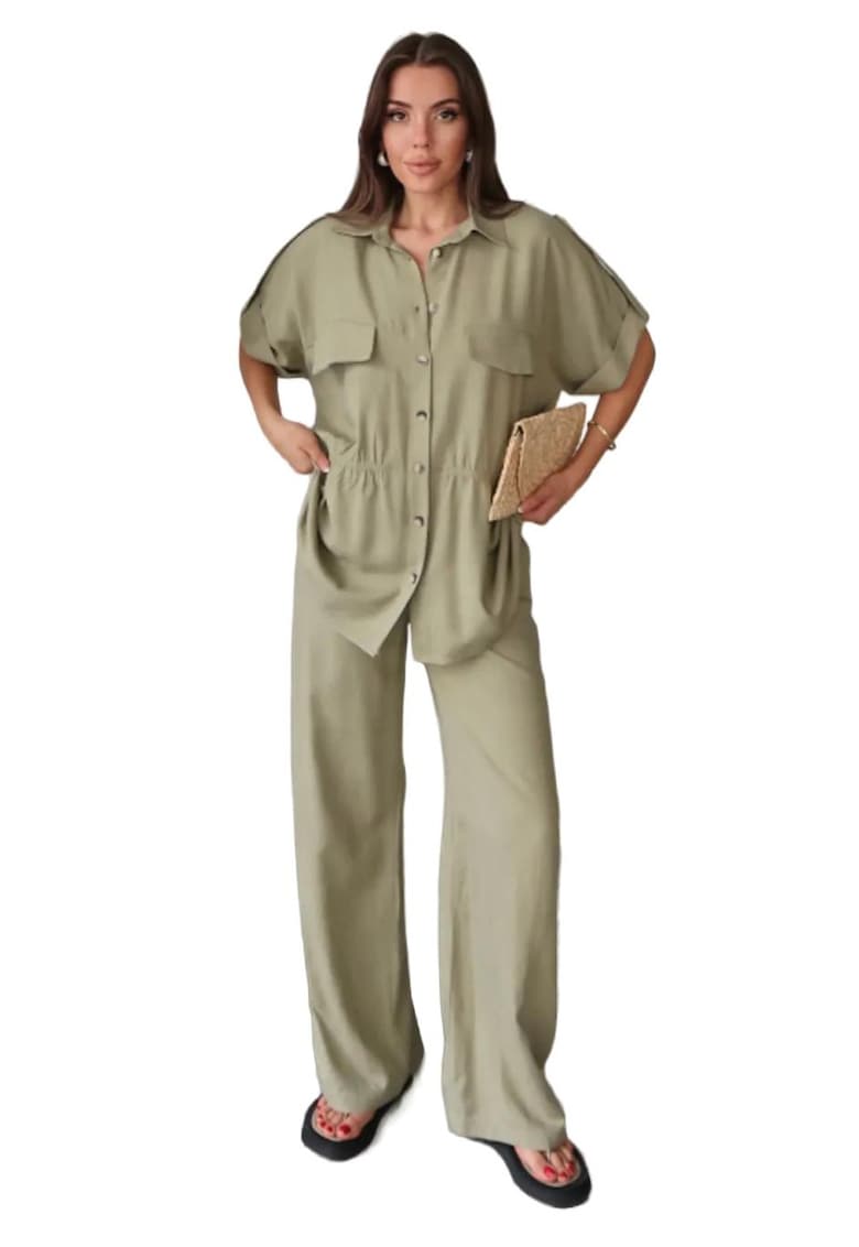 Compleu dama - set din doua piese - verde - textil