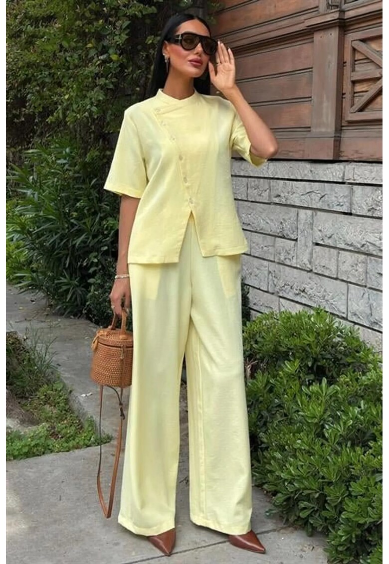 Set din doua piese - talie inalta - galben - bumbac