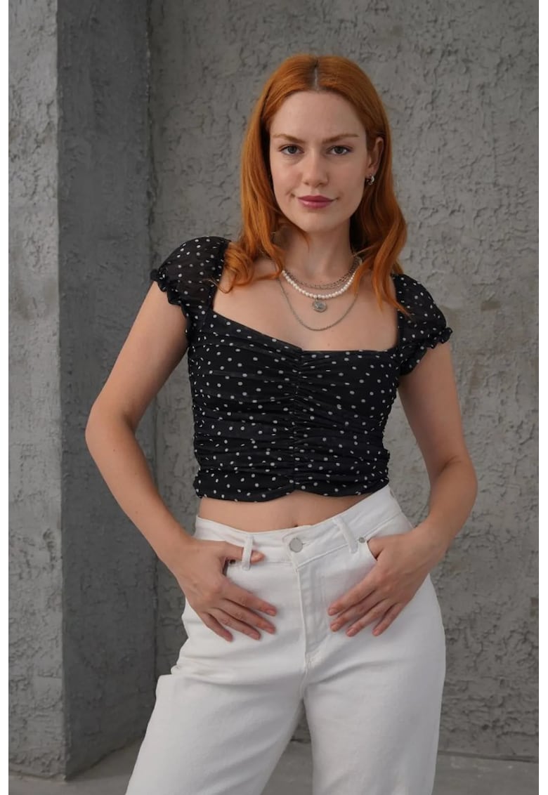 Bluza dama - scurta - buline - neagra - bumbac-poliester -