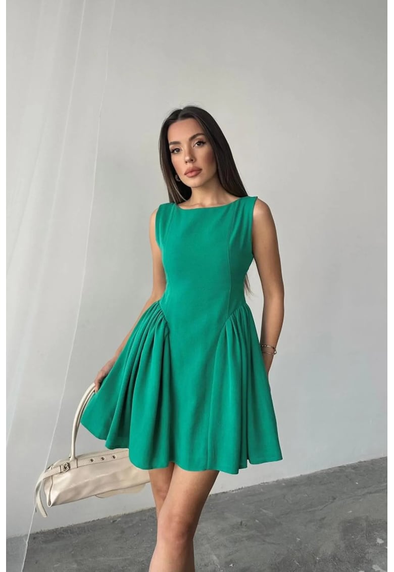 Rochie midi drapata - verde - bumbac