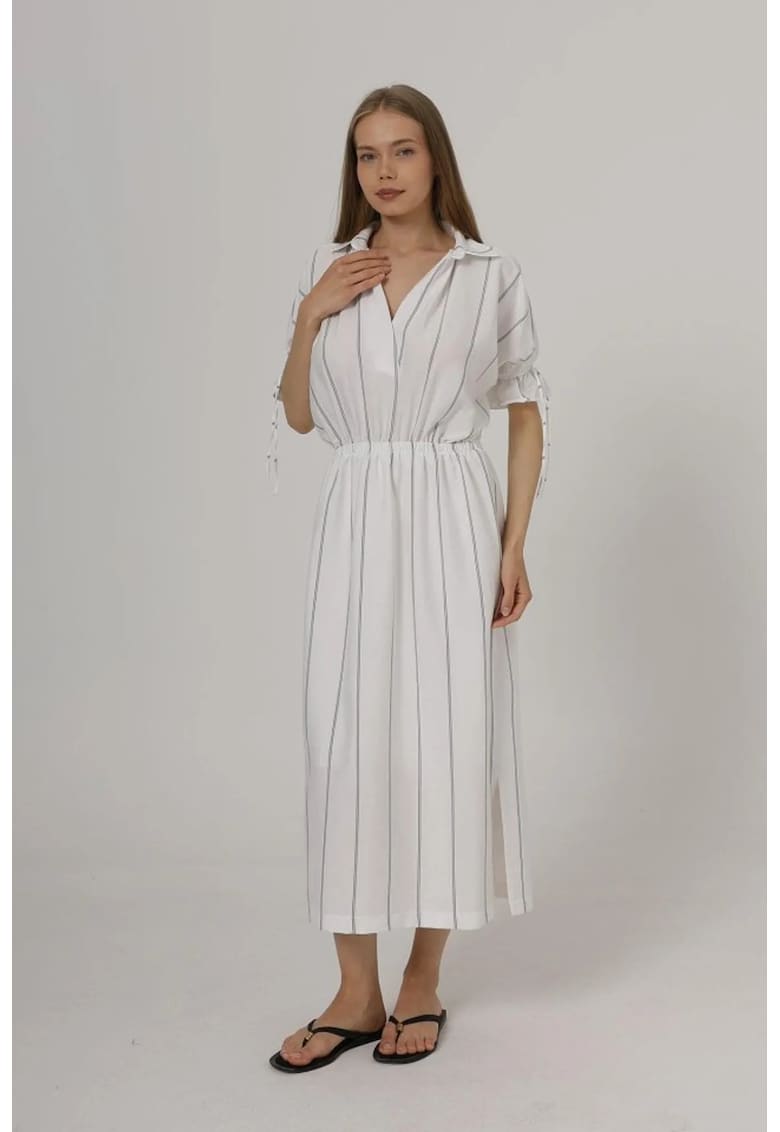 Rochie midi cu dungi - alb - bumbac