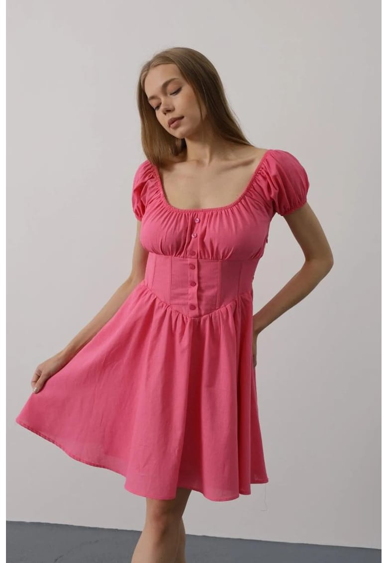 Rochie Midi decolteu patrat - roz magenta - bumbac