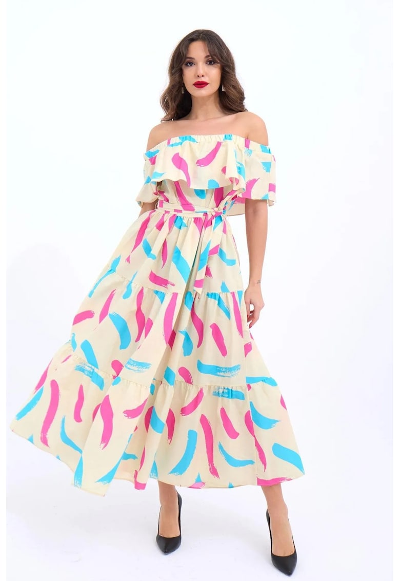 Rochie midi cu volan - multicolor - bumbac