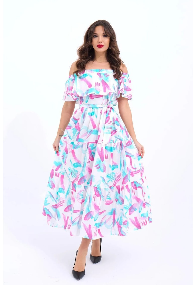 Rochie midi multicolor - bumbac - Multicolor