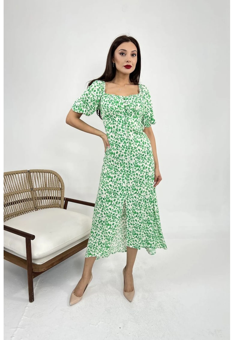 Rochie midi cu imprimeu - verde smarald - bumbac