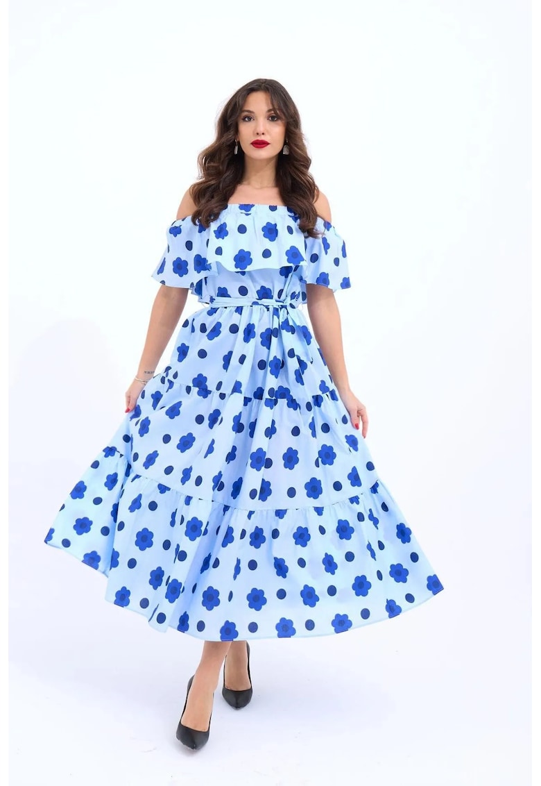 Rochie midi albastru - bumbac