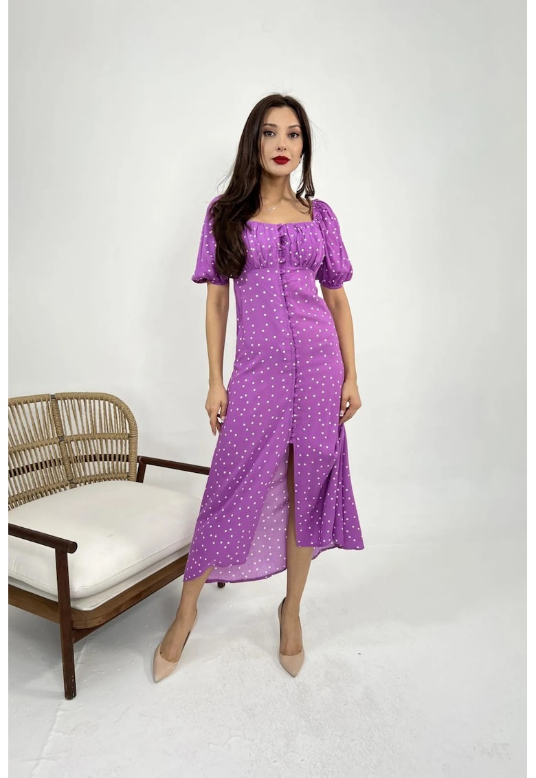 Rochie Midi Decolteu patrat - violet - Bumbac