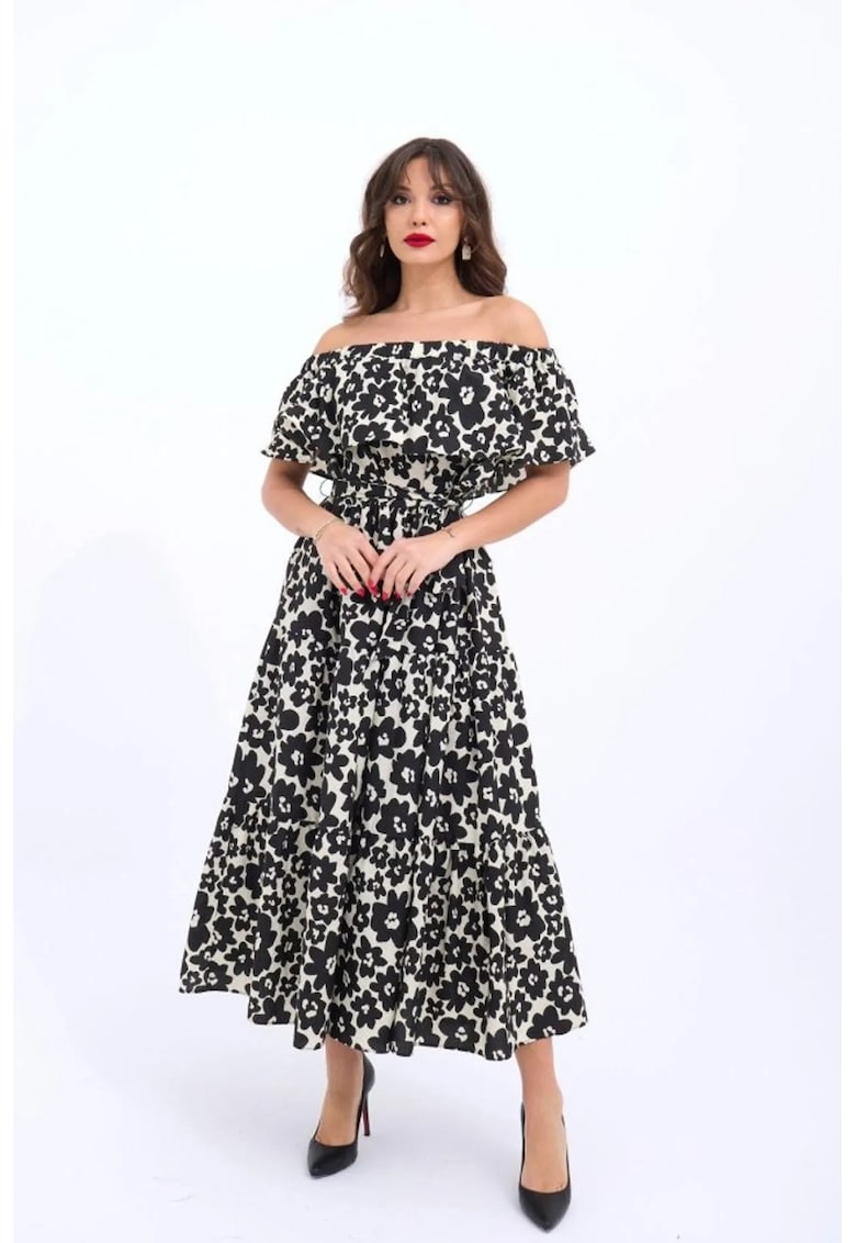 Rochie midi alb/negru - bumbac