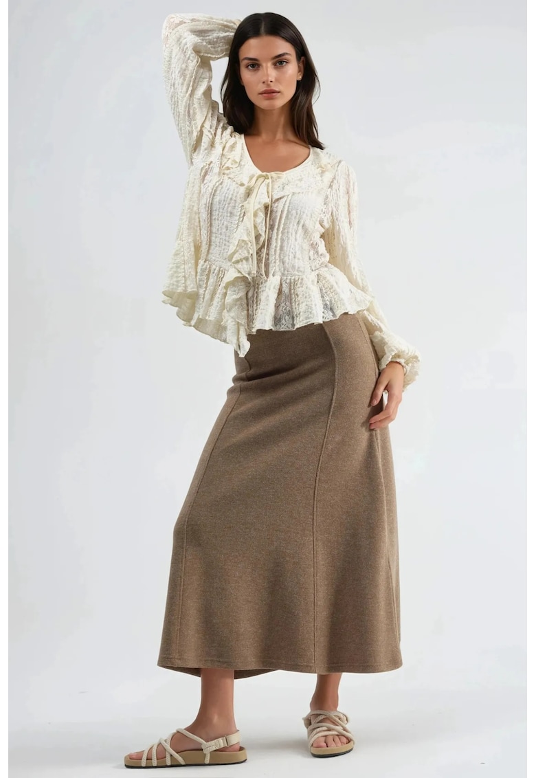 Fusta maxi croi in A - talie inalta - maro - textil