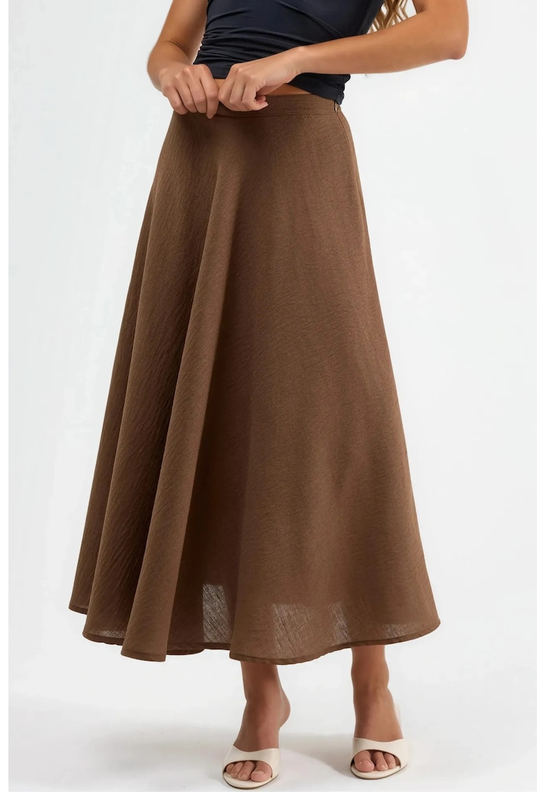 Fusta maxi talie inalta - texturata - maro - textil