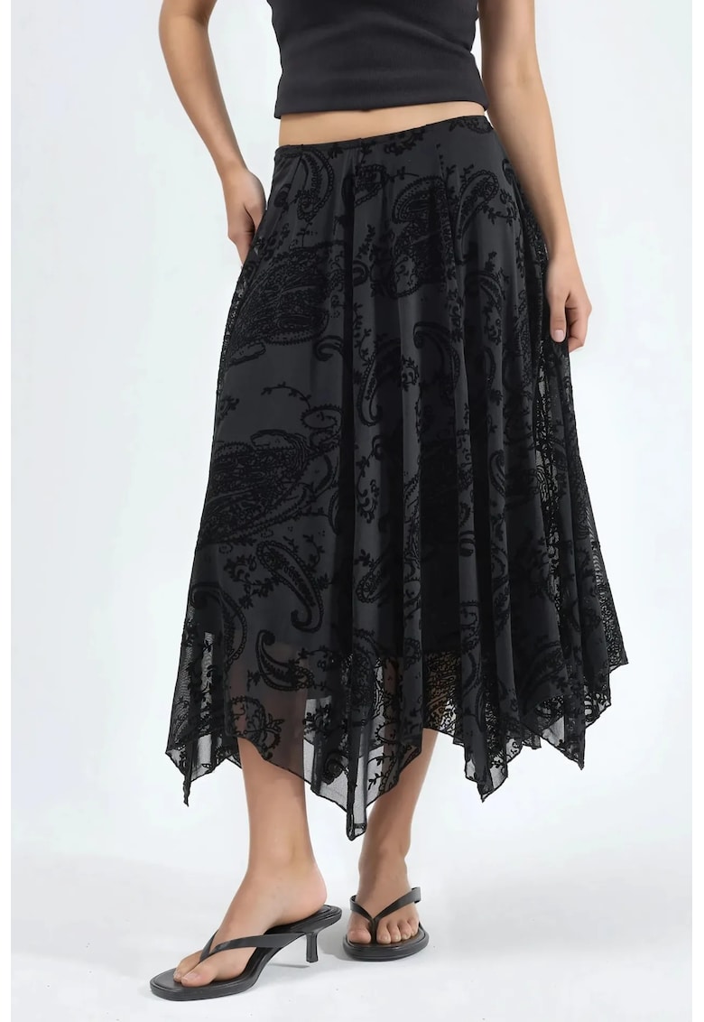 Fusta maxi asimetrica - neagra - poliester-elastan