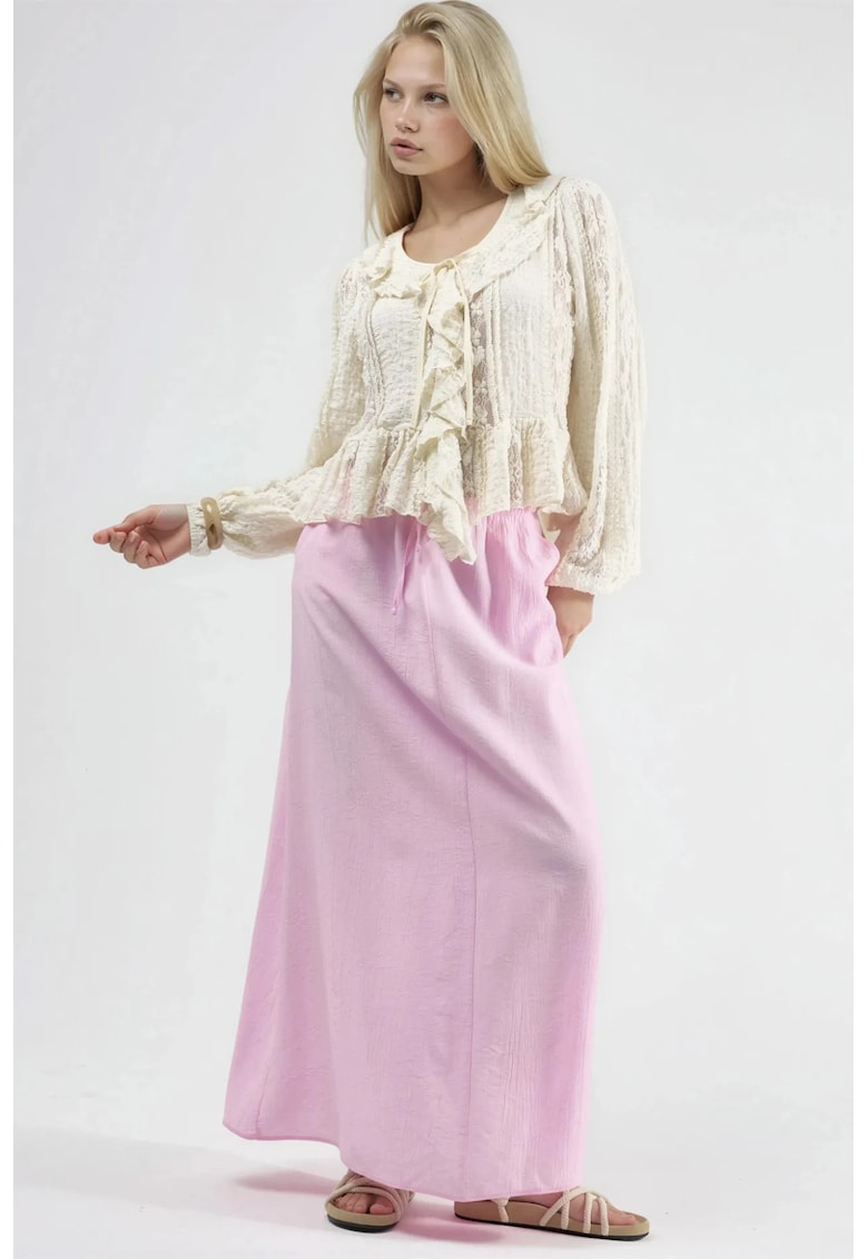 Fusta maxi talie inalta - roz pudra - 100% poliester
