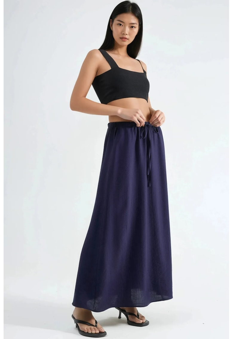 Fusta maxi talie inalta - croiala in A - albastru marin - 100% poliester