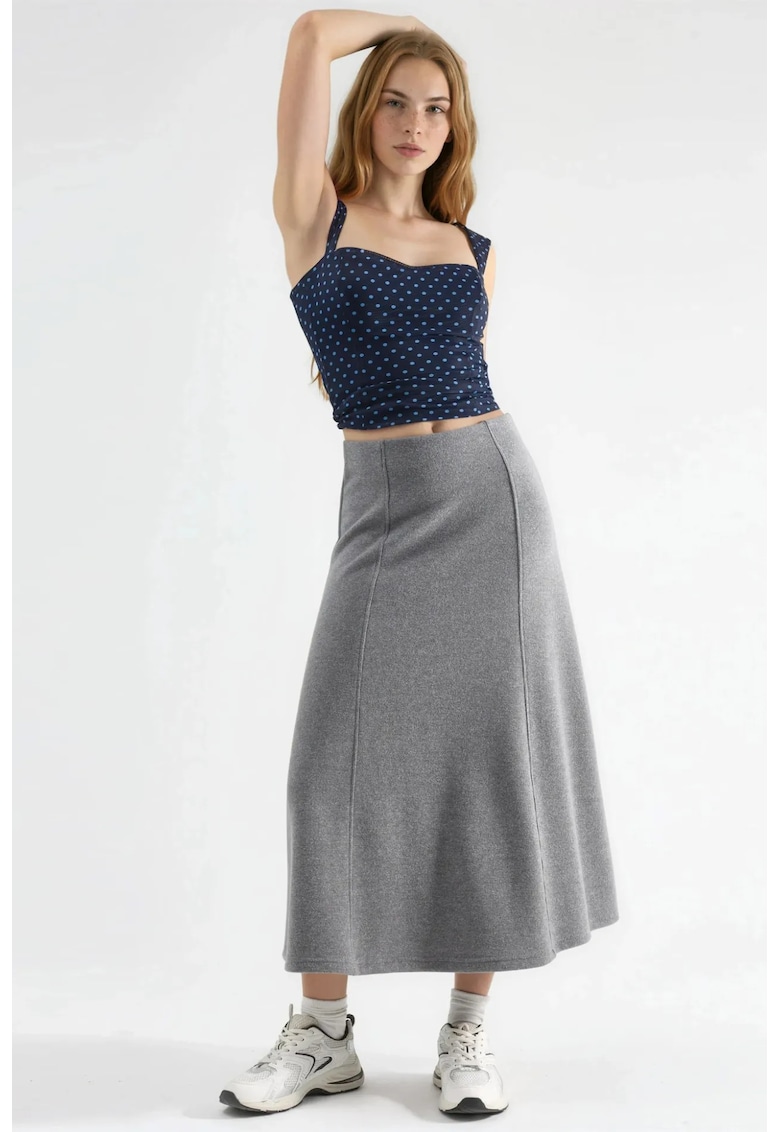 Fusta Midi Gri inchis - Texturata - 50% bumbac - 50% poliester