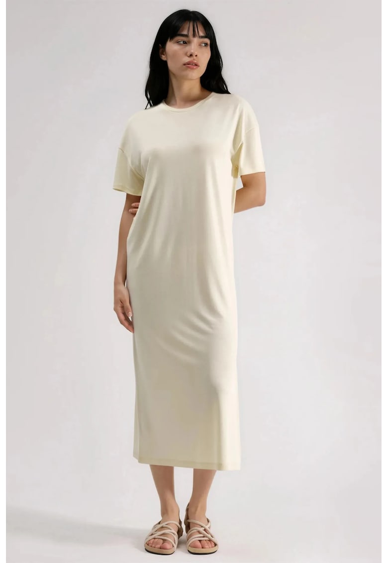 Rochie midi croiala larga - galben - jerseu