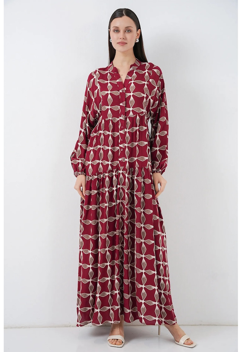 Rochie maxi - decolteu in V - rosu - textil