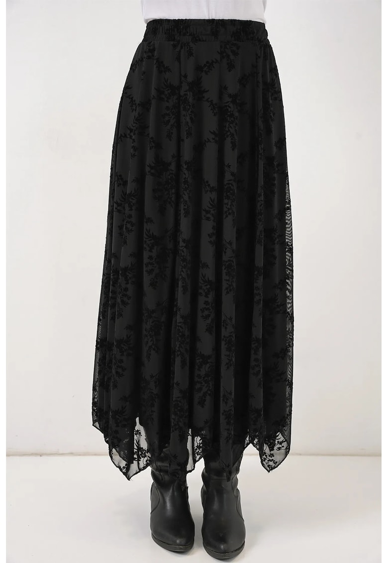 Fusta dama Maxi imprimeu floral - negru - poliester -
