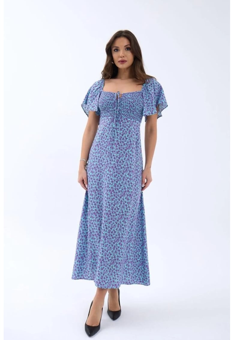 Rochie midi - cu imprimeu - albastru - textil