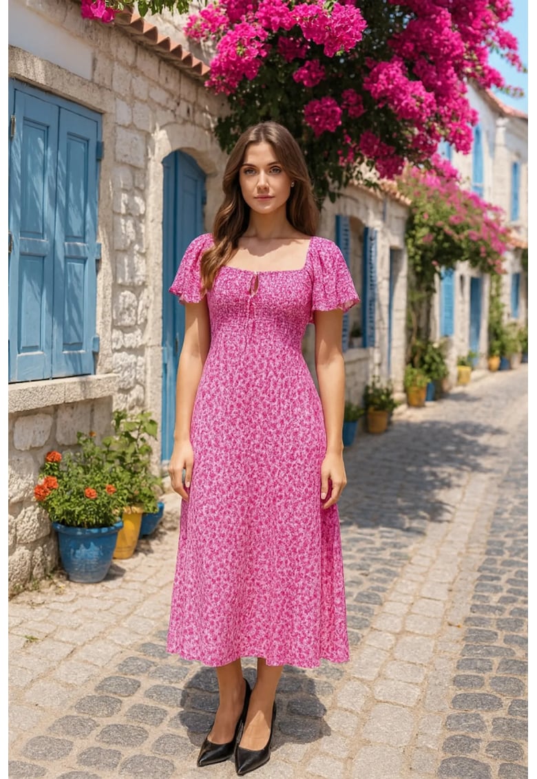 Rochie dama midi - roz - bumbac