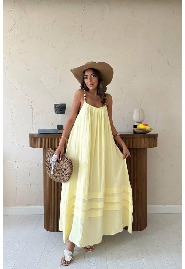Rochie Maxi - Galben - Bumbac-Poliester-Elastan